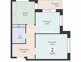 2-комнатная квартира, 45.8 м2