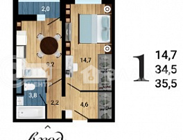 1-комнатная квартира, 35.5 м2