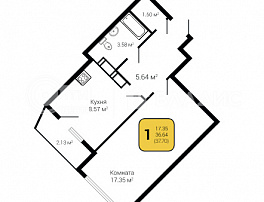 1-комнатная квартира, 37.7 м2