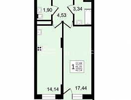 1-комнатная квартира, 42.14 м2