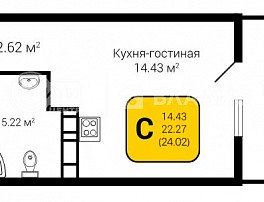 1-комнатная квартира, 24.02 м2