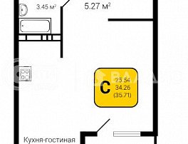 1-комнатная квартира, 35.71 м2