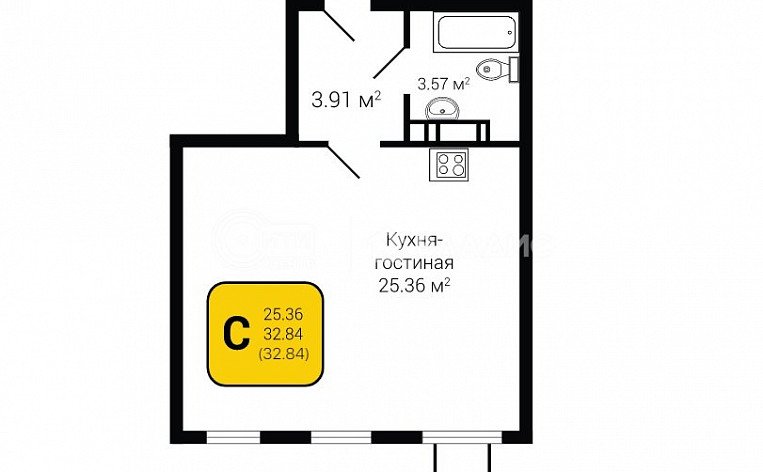 1-комнатная квартира, 32.84 м2, эт. 2, id: 746988, фото 11