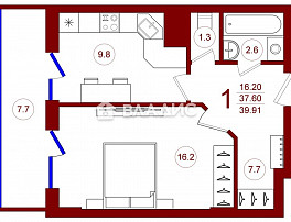 1-Комнатная квартира 40.00м²
