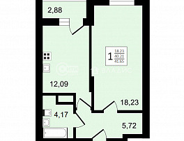 1-комнатная квартира, 41.58 м2