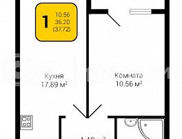 1-комнатная квартира, 37.72 м2