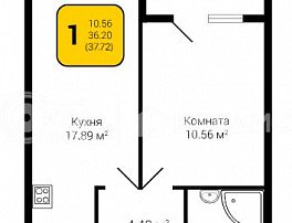 1-комнатная квартира, 37.72 м2
