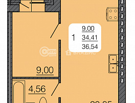 1-комнатная квартира, 35.48 м2