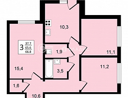 3-комнатная квартира, 66.8 м2