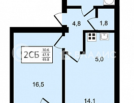 2-комнатная квартира, 49.8 м2