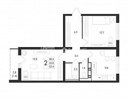 2-комнатная квартира, 53.4 м2