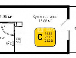 1-комнатная квартира, 23.92 м2