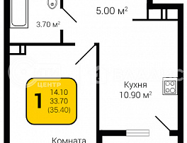 1-комнатная квартира, 35.4 м2