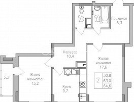 2-комнатная квартира, 64.6 м2