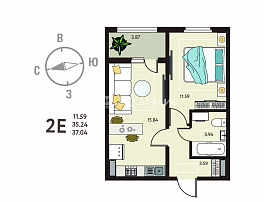 1-комнатная квартира, 37.04 м2