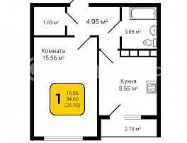 1-комнатная квартира, 35.99 м2