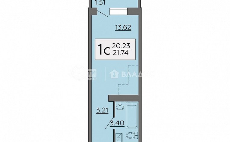 1-комнатная квартира, 21.74 м2, эт. 14, id: 722484, фото 7