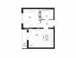 1-комнатная квартира, 34.9 м2