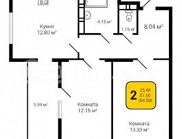 2-комнатная квартира, 54.59 м2