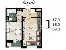 1-комнатная квартира, 39 м2