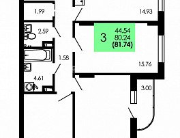 3-комнатная квартира, 81.74 м2