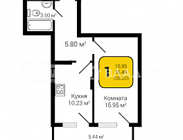 1-комнатная квартира, 38.2 м2
