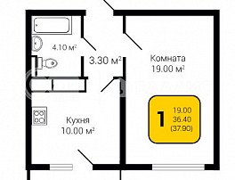 1-комнатная квартира, 37.9 м2