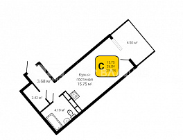 1-комнатная квартира, 28.29 м2