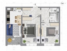 2-комнатная квартира, 62.6 м2