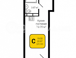 1-комнатная квартира, 24.58 м2