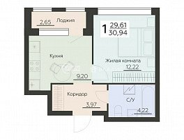 1-комнатная квартира, 30.94 м2