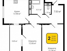 2-комнатная квартира, 53.14 м2
