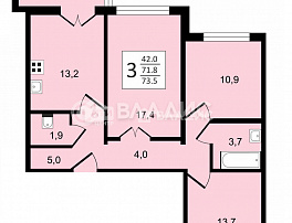 3-комнатная квартира, 73.5 м2