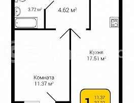 1-комнатная квартира, 38.6 м2