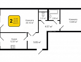 2-комнатная квартира, 68.07 м2