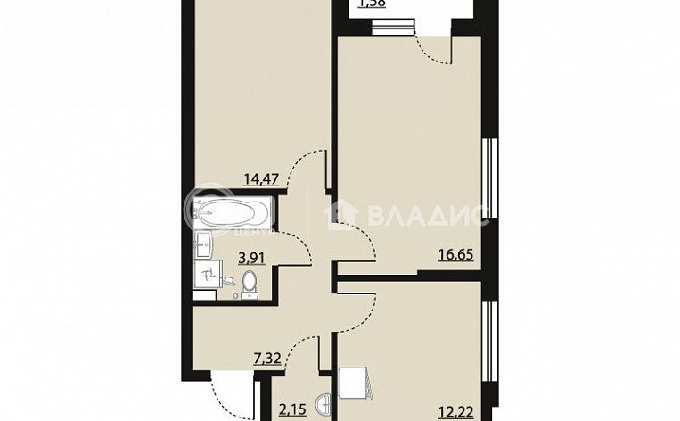 2-комнатная квартира, 58.35 м2, эт. 2, id: 1062657, фото 10
