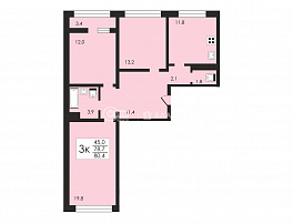 3-комнатная квартира, 80.4 м2