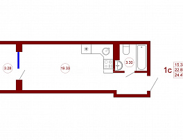 1-комнатная квартира, 24.47 м2