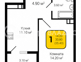 1-комнатная квартира, 35.4 м2