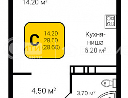 1-комнатная квартира, 28.6 м2