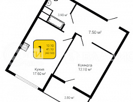 1-комнатная квартира, 42.5 м2