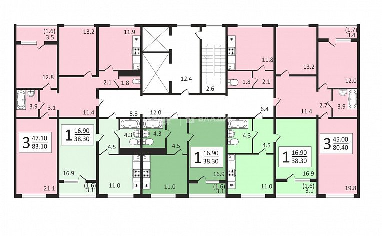 3-комнатная квартира, 80.5 м2, эт. 12, id: 841914, фото 24