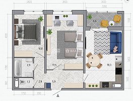 2-комнатная квартира, 61.7 м2