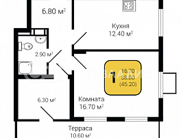 1-комнатная квартира, 45.2 м2