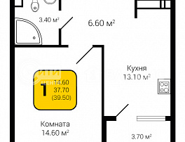 1-комнатная квартира, 39.5 м2