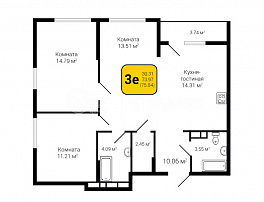 3-комнатная квартира, 75.84 м2