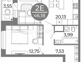 2-комнатная квартира, 46.18 м2