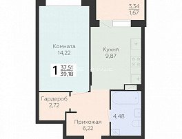 1-комнатная квартира, 39.18 м2