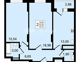 2-комнатная квартира, 62.54 м2