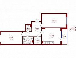 2-комнатная квартира, 70.82 м2